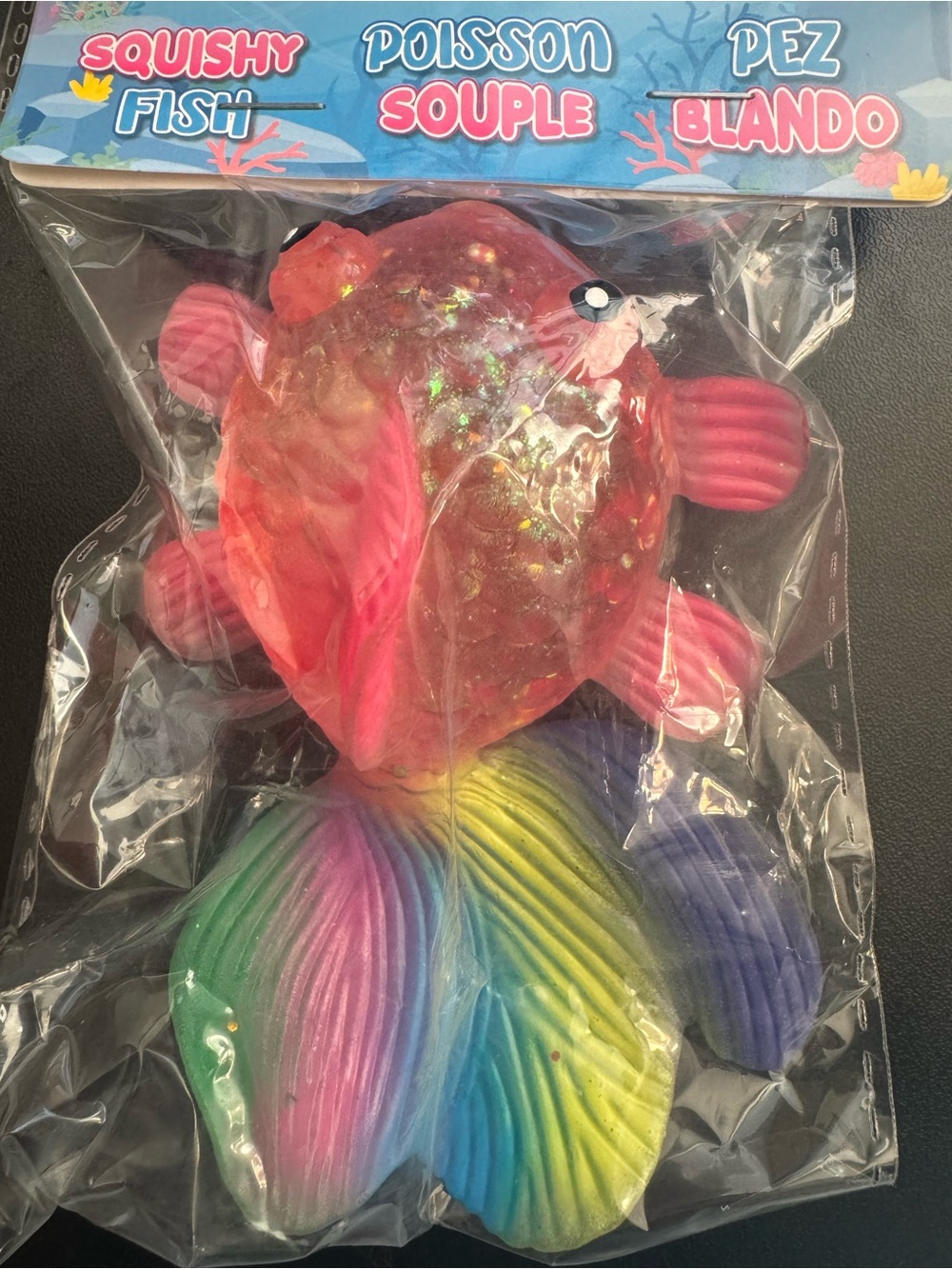 Rainbow Squishy Fish Toy - Pink Body with Multicolor Tail